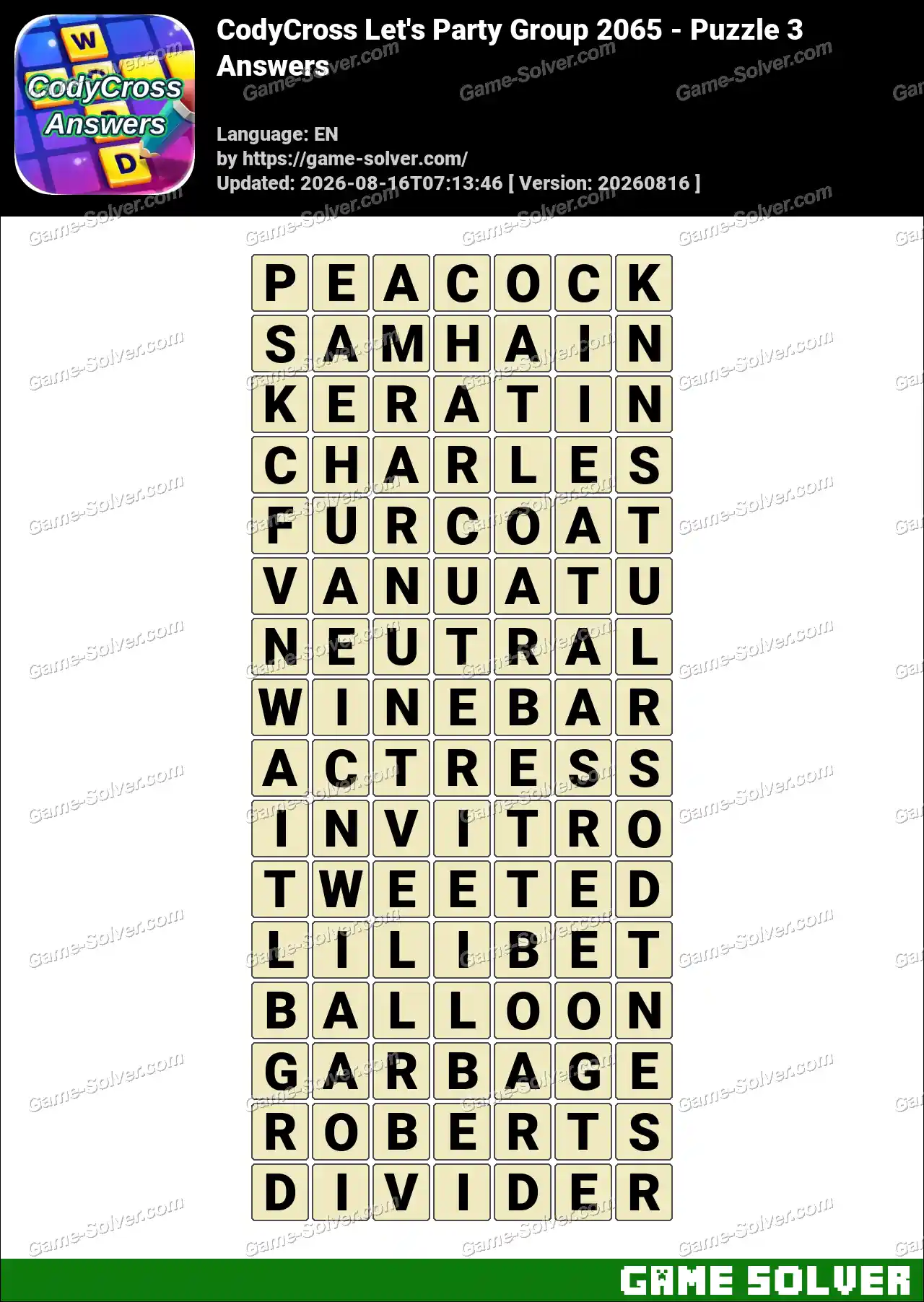 CodyCross Let’s Party Group 2065 – Puzzle 3 Answers